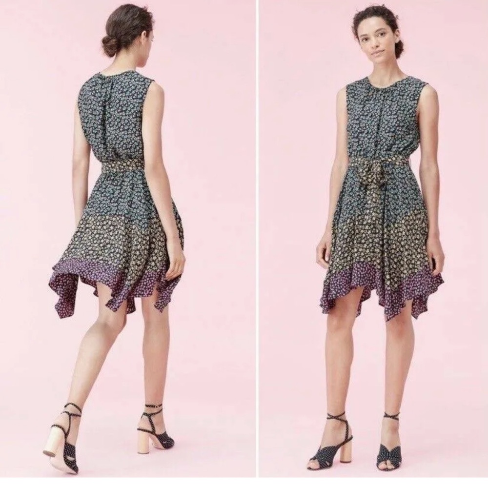 Rebecca Taylor Louisa Mixed Floral Print Silk Dress Size S